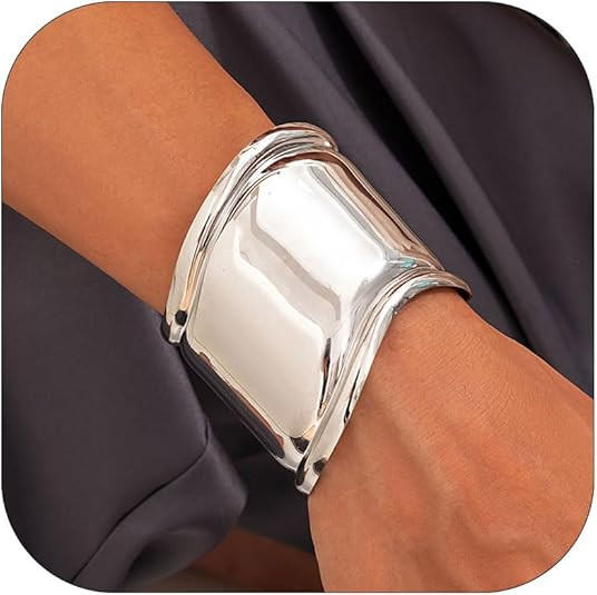 Roe Dolph Silver Cuff Bangle Bracelets for Women Chunky Silver Bracelets Minimalist Open Wide Cuf... | Amazon (US)