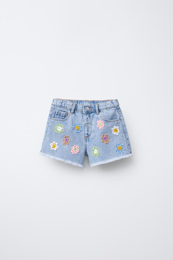 CROCHET FLOWER DENIM SHORTS | Zara US