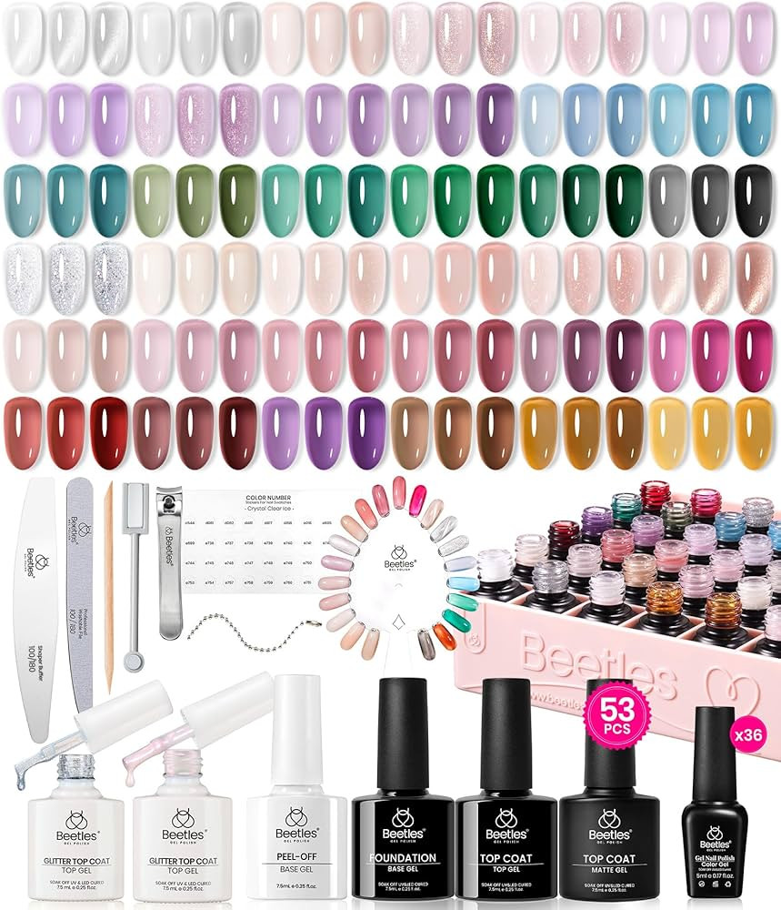 Beetles Jelly Gel Nail Polish Set, 53PCS 36 Colors Jelly Pink Milky White Red Black Blue Green Si... | Amazon (US)