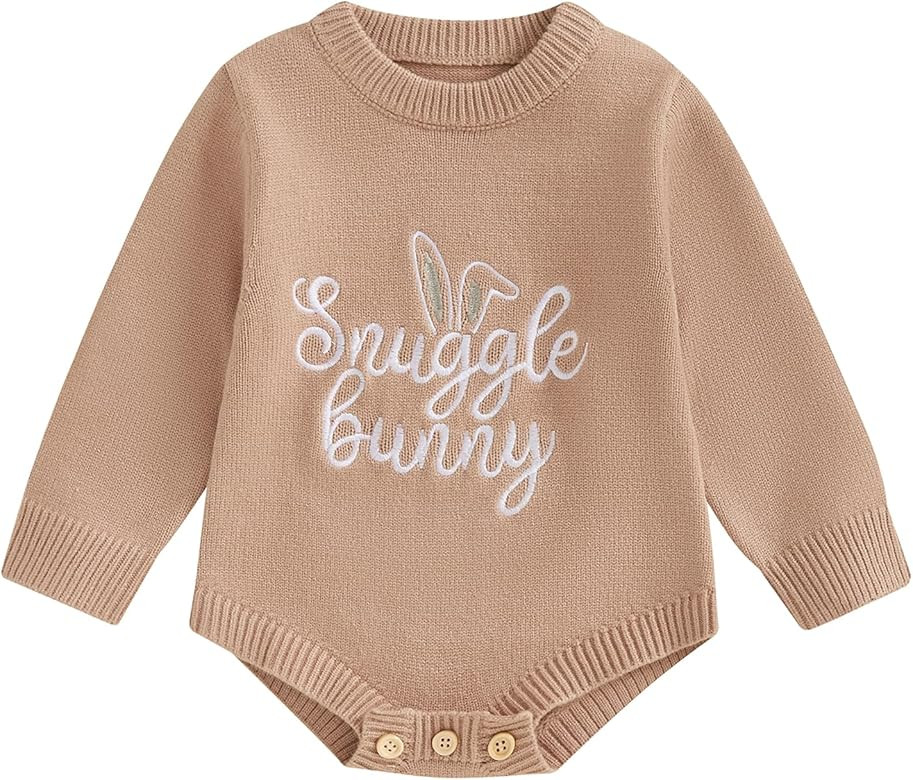 MoZiKQin Baby Girl Boy Easter Outfit Bunny Knitted Sweater Romper Crewneck Long Sleeve Jumpsuit C... | Amazon (US)