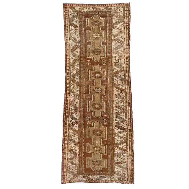 Vintage Mid-Century Turkish Oushak Runner Rug - 3′7″ × 9′7″ | Chairish
