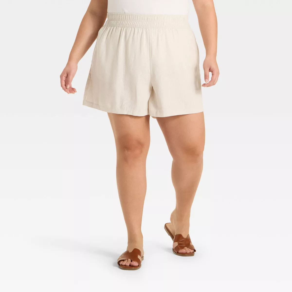 Women's High-Rise Linen Pull-On Shorts - Ava & Viv™ Light Tan 4X | Target