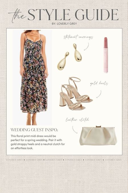 Loverly Grey wedding guest outfit idea. I love this floral print dress and neutral clutch. 

#LTKwedding #LTKstyletip #LTKSeasonal