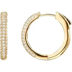 PAVOI 14K Gold Plated 925 Sterling Silver Cubic Zirconia Hoop Earrings | Amazon (US)