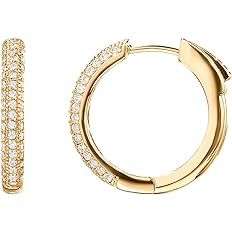 PAVOI 14K Gold Plated 925 Sterling Silver Cubic Zirconia Hoop Earrings | Amazon (US)
