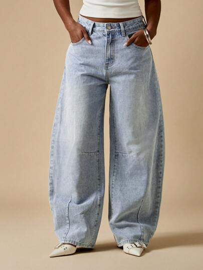 MISSGUIDED Wide Leg Barrel Cut Jeans High Waisted Baggy Denim Pants Vintage Style Statement Casua... | SHEIN