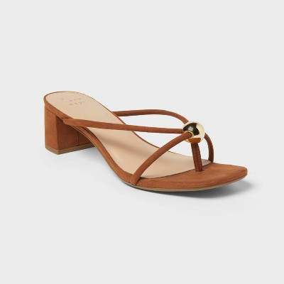 Women’s Pia Ornamented Thong Slide Heels - A New Day™ Cognac 9.5 | Target