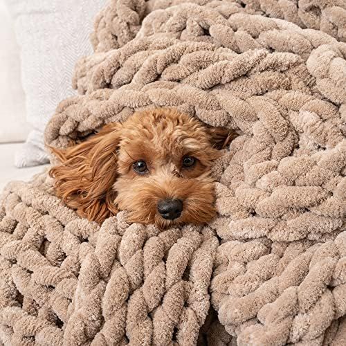 SAMIAH LUXE Chunky Knit Blanket 50x60 Sandstone - Light Brown Luxury Chenille 6lbs Blanket for Fa... | Amazon (US)