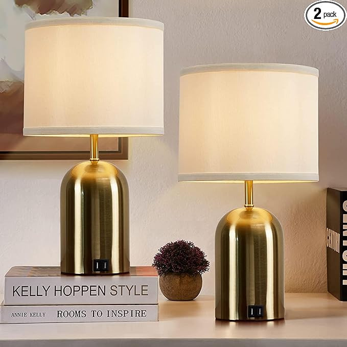 GyroVu Touch Control Table Lamps Set of 2, Gold Bedside Table Lamps for Bedroom Living Room Offic... | Amazon (US)