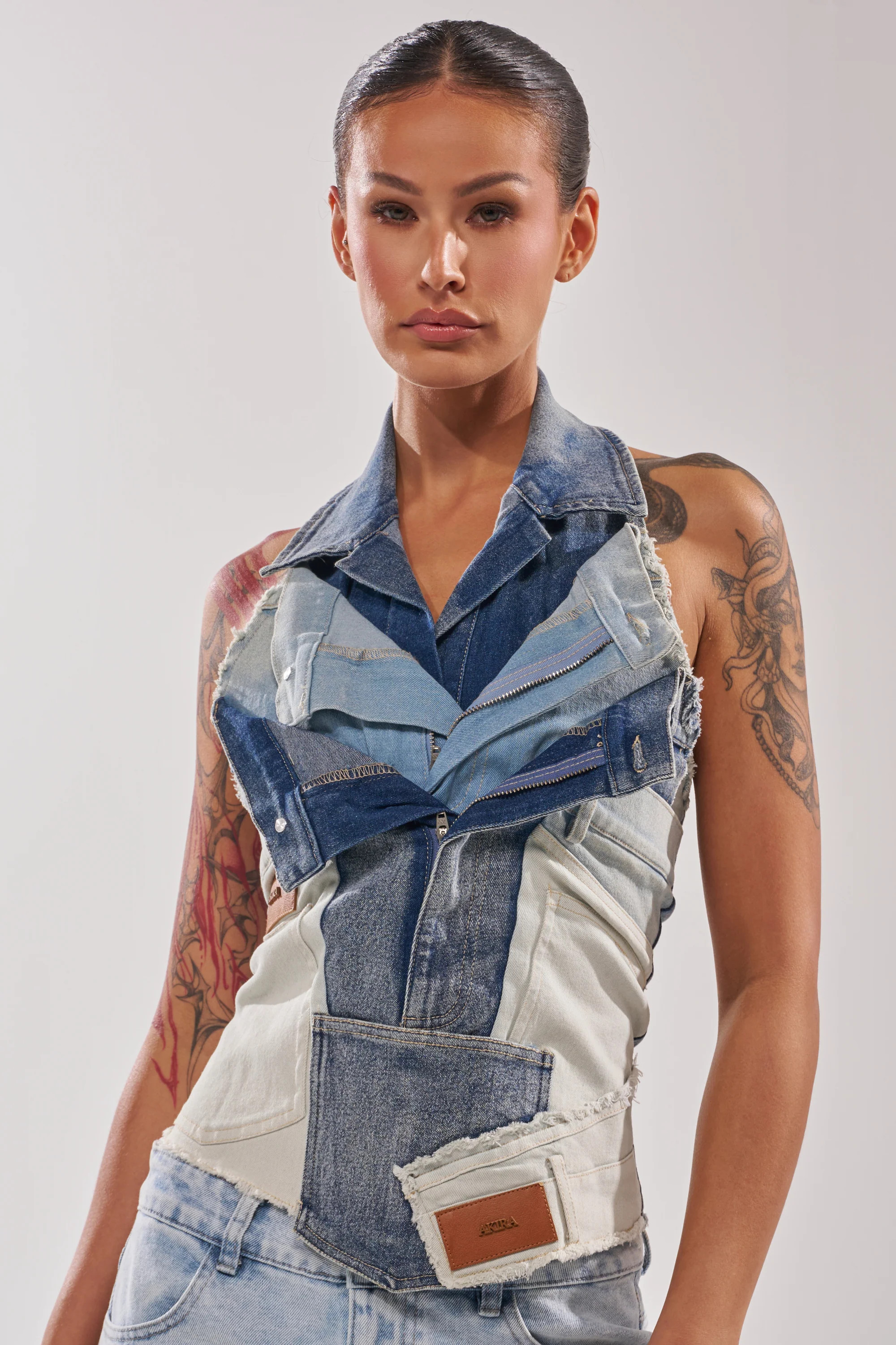 ALWAYS RIGHT DENIM ABSTRACT BLOUSE | AKIRA