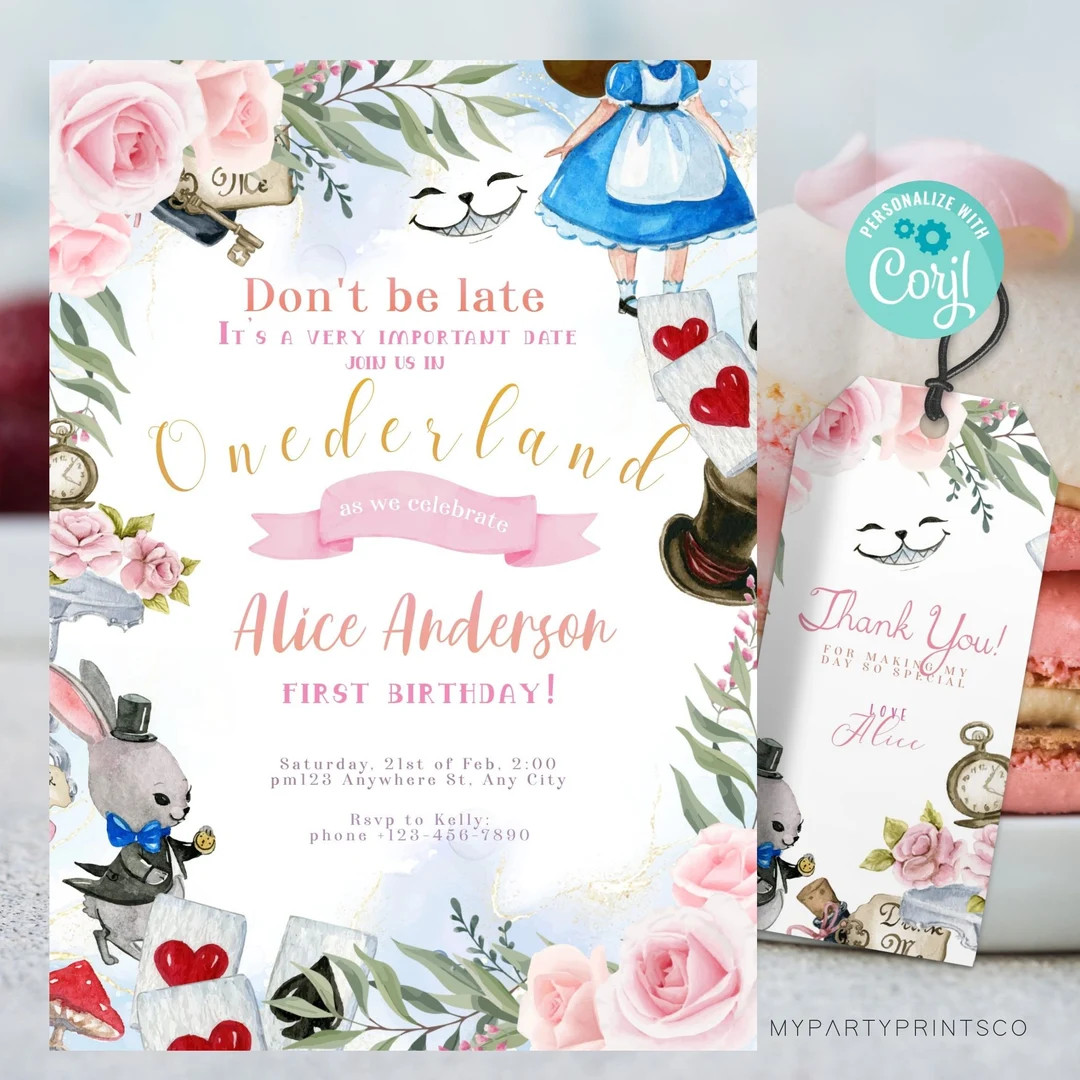 Onederland First Birthday Invitation | Party Invitation | Editable Invitation | Thank You Tag | Etsy (US)