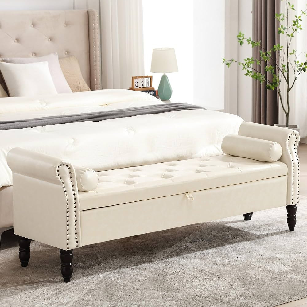 67" Storage Bench for Bedroom End of Bed, Leather Storage Ottoman Bench King Size, Upholstered Tu... | Amazon (US)