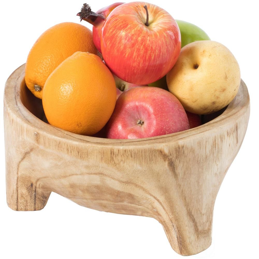 Vintiquewise Burned Wood Carved Small Serving Fruit Bowl Bread Basket-QI003845 - The Home Depot | The Home Depot