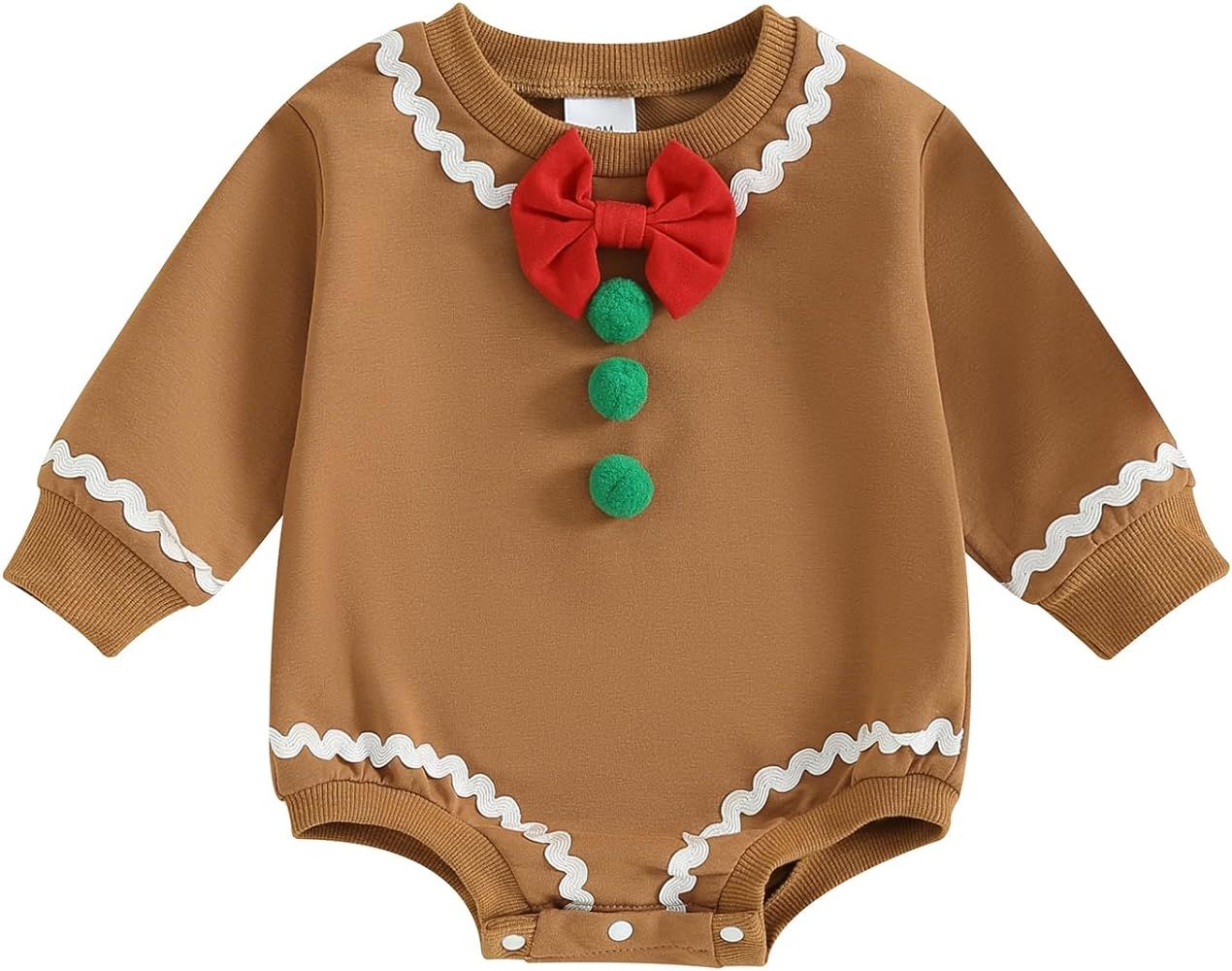 SHUING Infant Baby Boys Girls Christmas Romper Gingerbread Man Costume Bubble Oversized Onesie Ju... | Amazon (US)