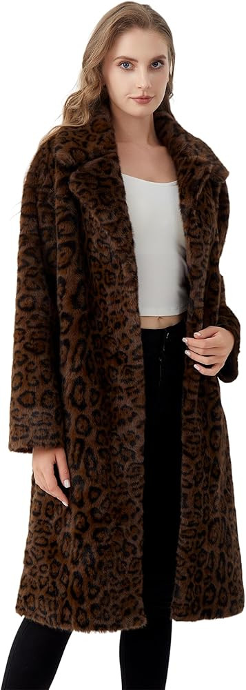 GRAN ORIENTE Luxury Winter Thickened Print Long Coats For Women,Faux Fur Fluffy Trench Cardigan J... | Amazon (US)