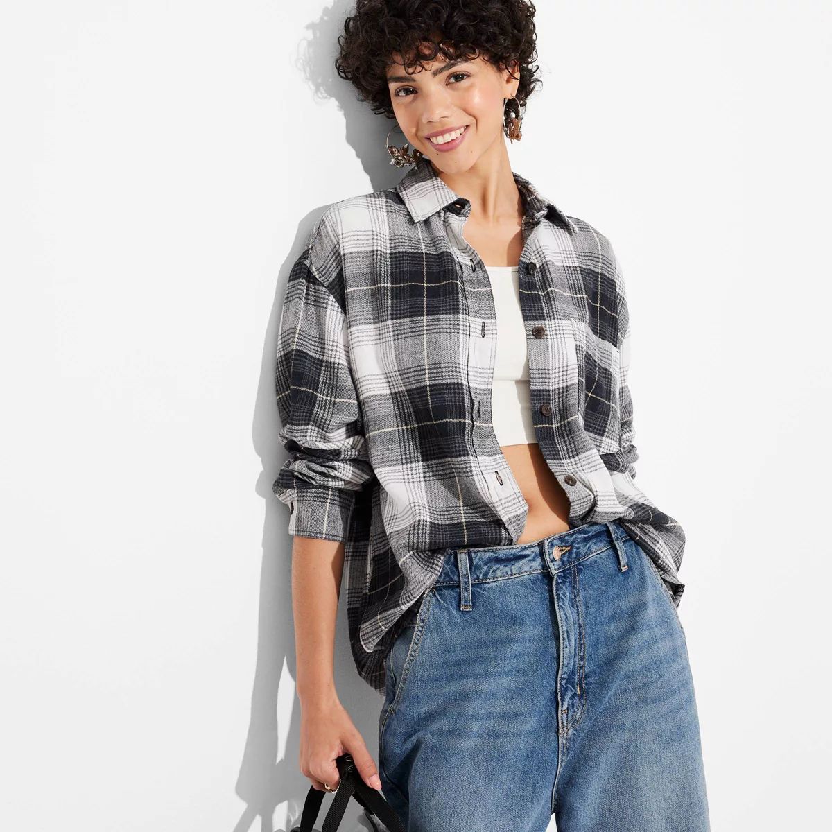 Women's Long Sleeve Oversized Flannel Button-Down Shirt - Wild Fable™ Plaid | Target