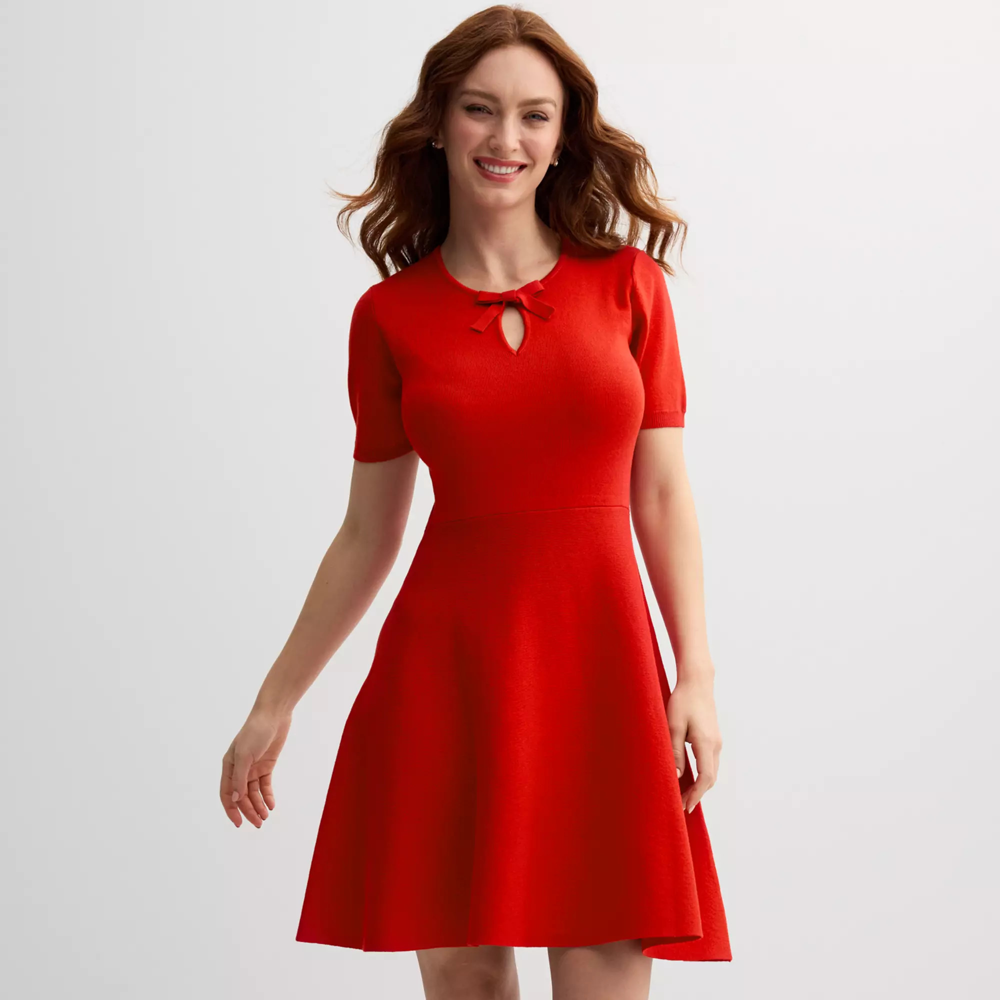Women's Draper James Bow Neck Detail Fit & Flare Mini Sweater Dress | Kohl's