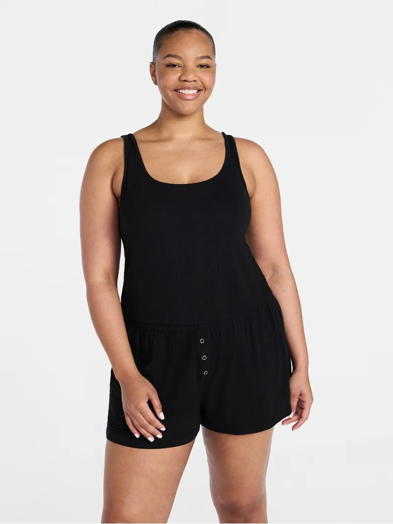Joyspun Women’s Sleep Ribbed Modal Tank Top and Shorts Set, Size XS-XL, 2X-3X | Walmart (US)
