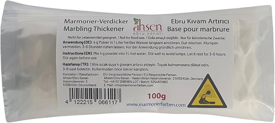 Ahsen Marmoriergrund Verdickungsmittel 100 g \u2013 Pulver f\u00fcr Marmorierfl\u00fcssigkeit, f\... | Amazon (DE)