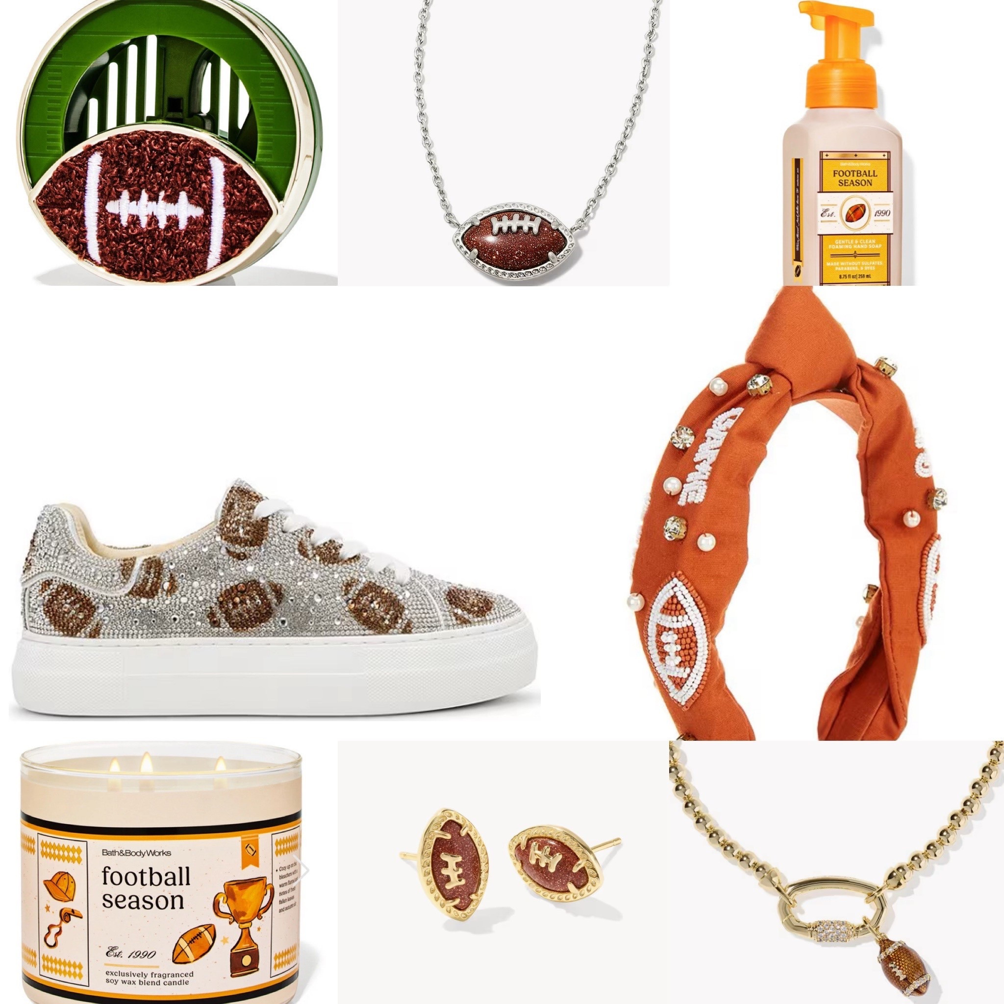 Football season
Bath & Body Works
Football hand soap
Car air freshener 
Burnt orange headband
Football 3 wick candle
SALE
Kendra Scott 
Stud earrings
Football necklace 
Gold
Silver
Sparkly 
Rhinestone football Betsy Johnson platform sneakers
Game day
Dillards
Fall
Gift idea

#LTKShoeCrush #LTKSaleAlert #LTKStyleTip