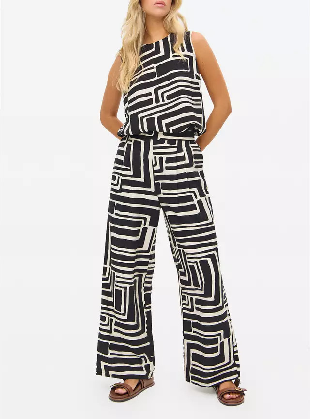 Black Geometric Print Wide Leg Co-ord Trousers 24 | Tu Clothing
