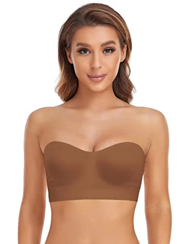 Lusait Strapless Bra for Women Non-Slip Silicone Padded Bandeau Bra Wireless Tube Top Bra Brown M | Amazon (US)