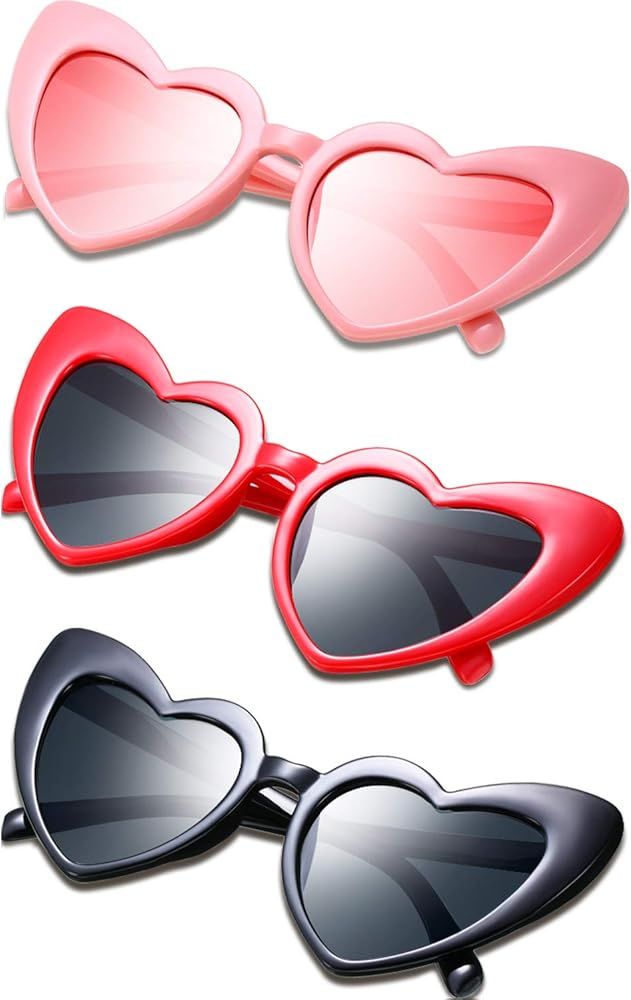 3 Pairs Heart Shaped Sunglasses Vintage Heart Sunglasses Retro Eyeglasses for Women | Amazon (US)