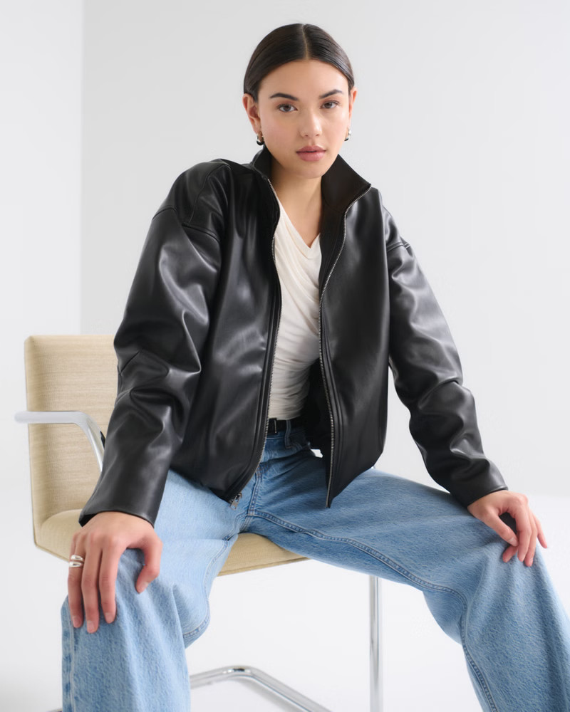 Bubble Hem Vegan Leather Bomber Jacket | Abercrombie & Fitch (US)