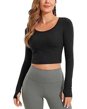 CRZ YOGA Butterluxe Long Sleeve Crop Tops for Women Slim Fit Workout Shirts Cropped Athletic Gym ... | Amazon (US)