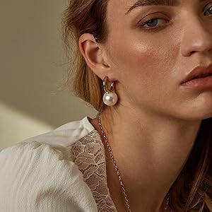 Moodear Pearl Earrings for Women Gold Hoop Earrings 14K Gold Plated Pearl Drop Earrings Trendy Sm... | Amazon (US)