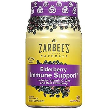 Zarbee's Naturals Elderberry Immune Support* with Vitamin C & Zinc, Natural Berry Flavor, 60 Gumm... | Amazon (US)