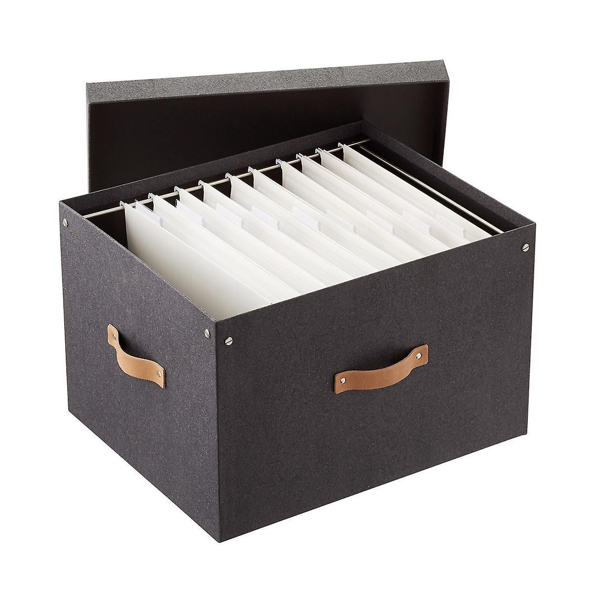 Bigso Black Woodgrain File Box and Letter-Size Folders Solution | The Container Store