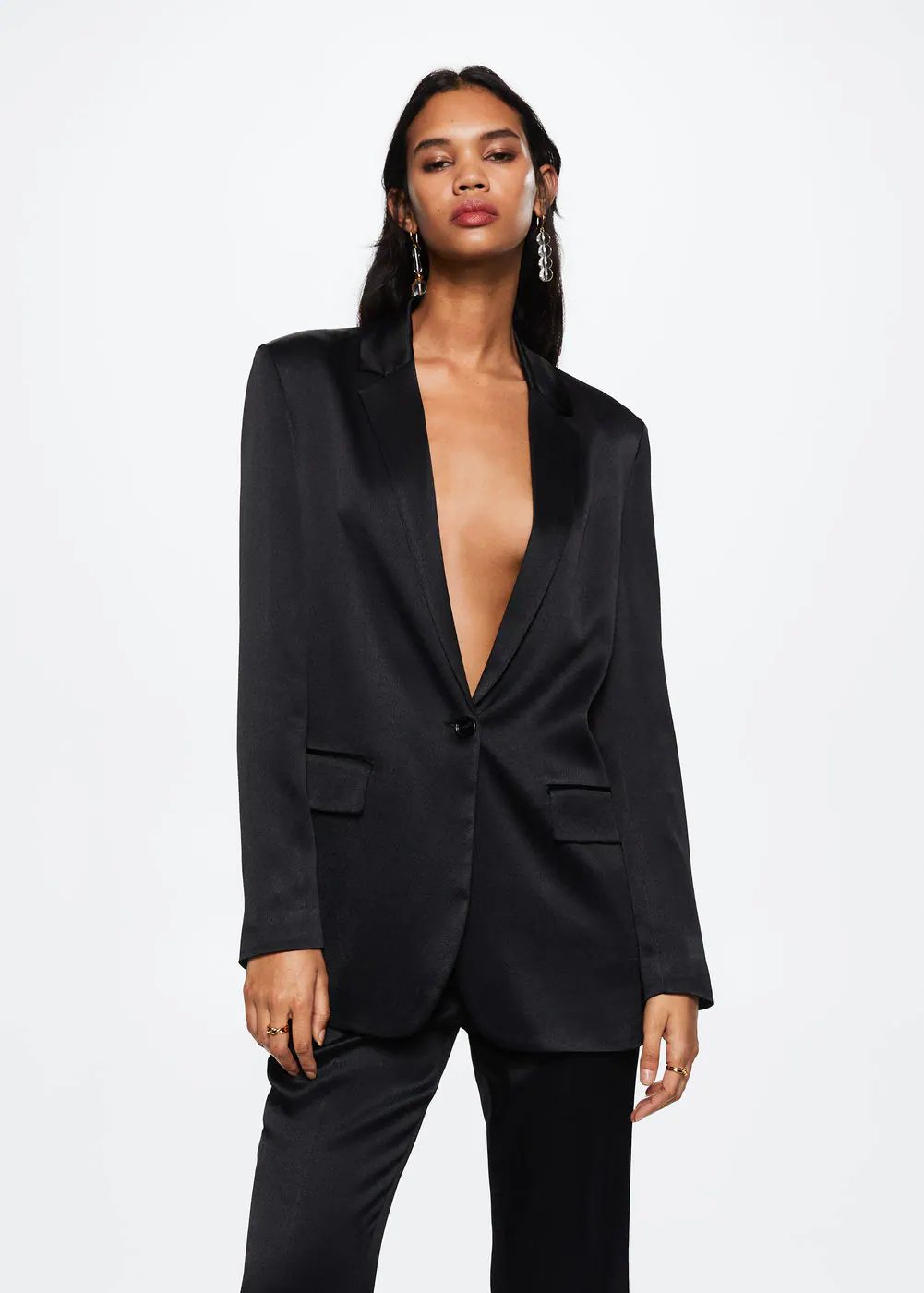 Satin-finish blazer -  Women | Mango USA | MANGO (US)