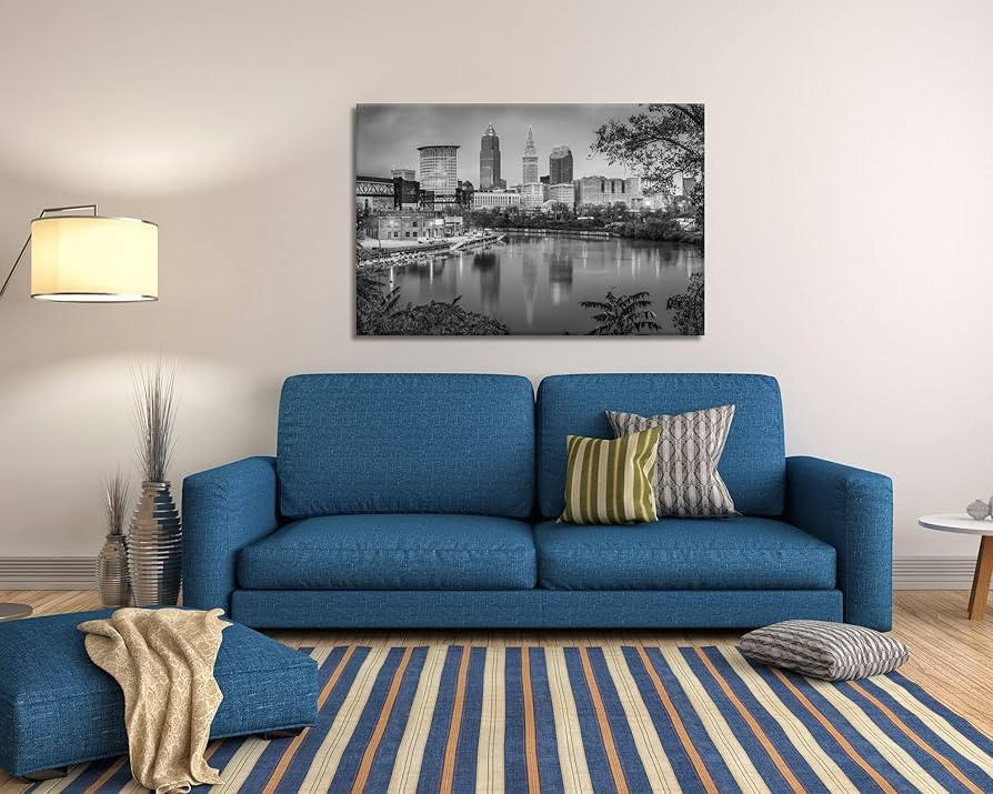 Cleveland Canvas Wall Art, Framed Prints Wall Decor Ohio Cityscape Picture Black and White US Cit... | Amazon (US)