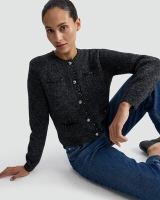 F&F Diamanté Embellished Button Up Cardigan with Wool in Grey | Tesco F&F