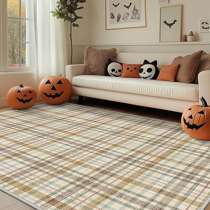8x10 Area Rugs, Plaid Print Living Room Rug Non-Slip, Machine Washable Large Area Rug, Soft Moder... | Amazon (US)
