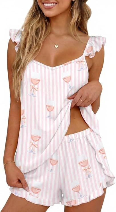 Ekouaer Womens Pajama Sets Ruffle Cami Top and Shorts 2 Piece Lounge Set Sleepwear, Summer Comfy ... | Amazon (US)