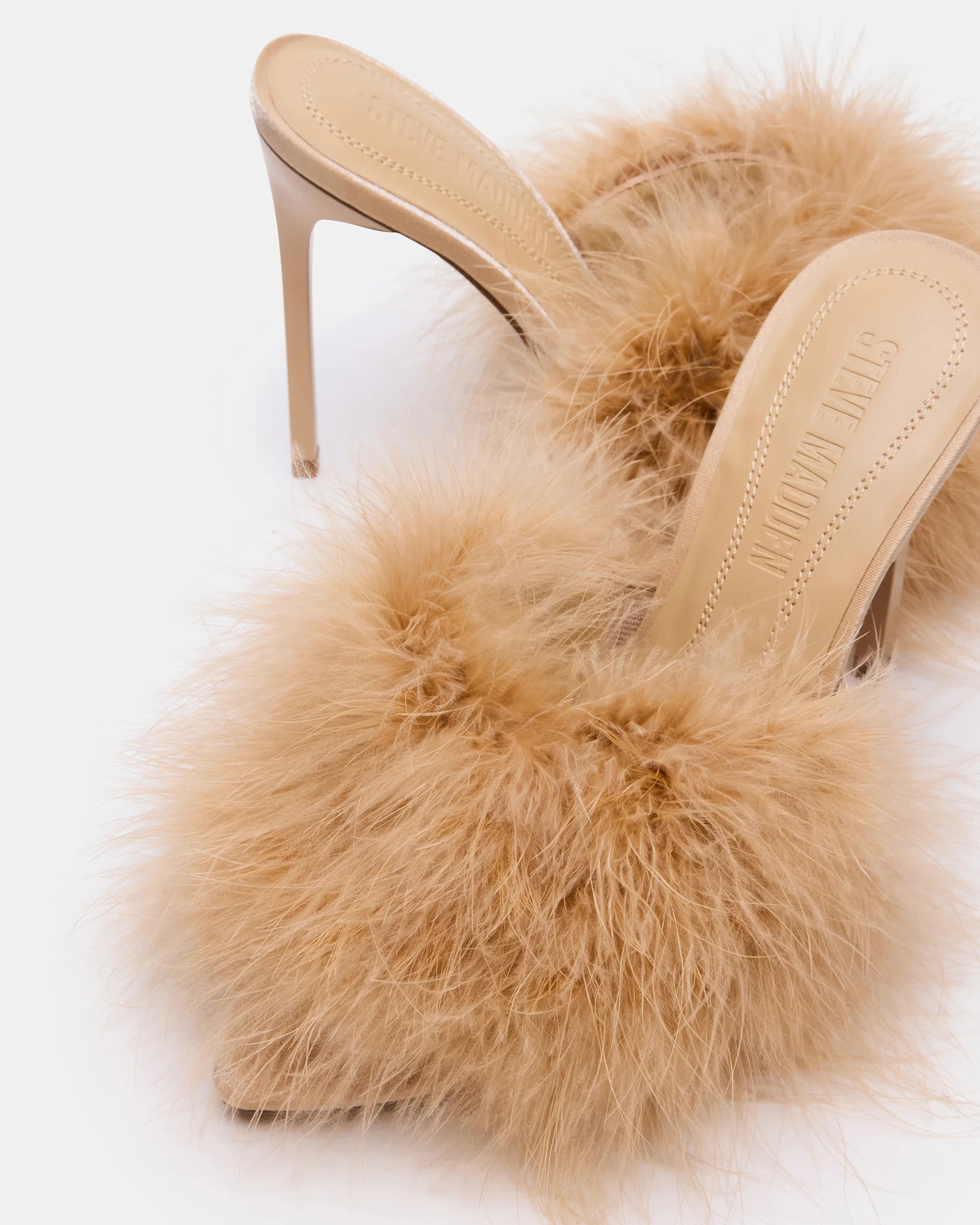 ASHBEY Tan Multi Pointed-Toe Feather Mule Stiletto Women's Heel | Steve Madden (US)