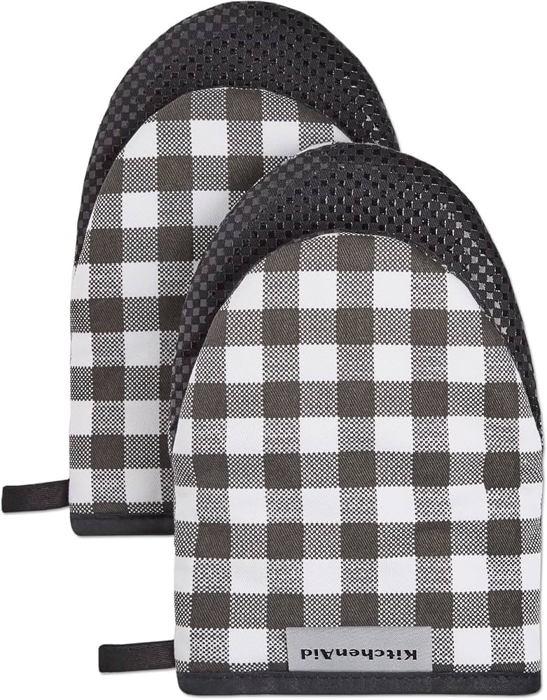 KitchenAid Gingham Mini Oven Mitt 2-Pack Set, Onyx Black, 5.5"x8" | Amazon (US)