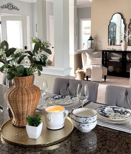 Spring Styling. Blue and white dinnerware, Mediterranean candle ships free, brass trays, wine glasses, kitchen counter stools. Home decor accessories. Target, Amazon. Free shipping.


#LTKHome #LTKSaleAlert #LTKFindsUnder50