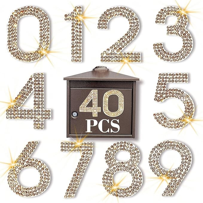 Locacrystal 40Pcs Bling Rhinestone Numbers Self-Adhesive Glitter Number Stickers for Mailbox Cars... | Amazon (US)