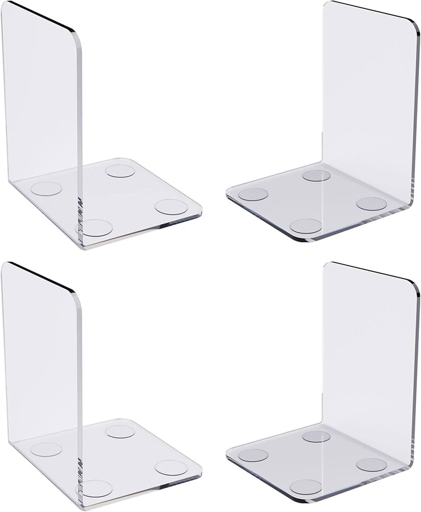 Clear Acrylic Book Ends, 4 Pcs Heavy Duty Non-Skid Bookends for Shelves/Desk, Office Home Book St... | Amazon (US)