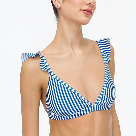 Factory: Striped Ruffle-shoulder V-neck Bikini Top For Women | J.Crew Factory