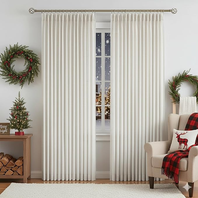 Vision Home Natural Pinch Pleated Semi Sheer Curtains Textured Linen Blended Light Filtering Wind... | Amazon (US)