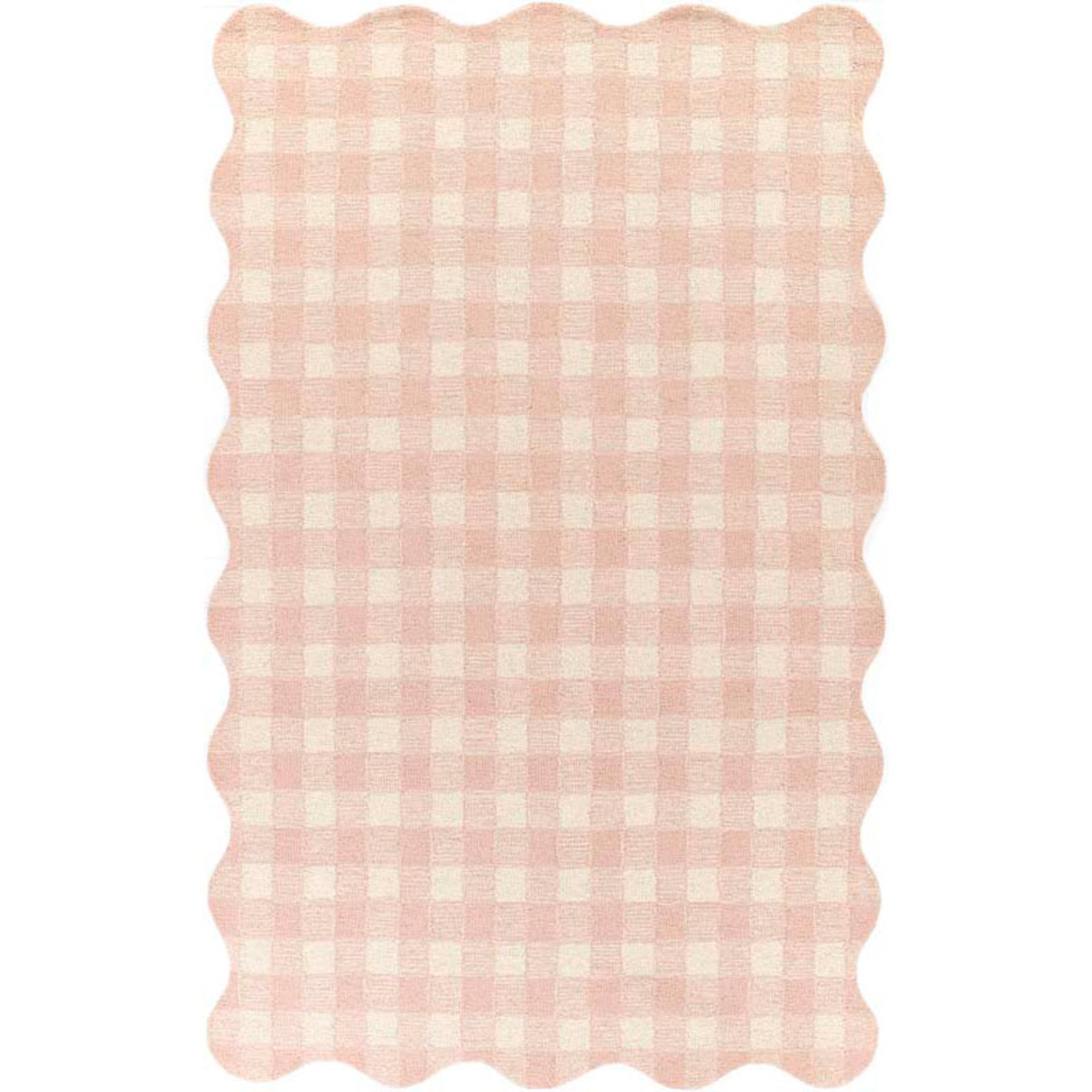 Gingham Scallop Border Hand Tufted Wool Rug - Pink, 5' x 8' | The Company Store