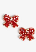 Red Beaded Bow Stud Earrings | Maurices