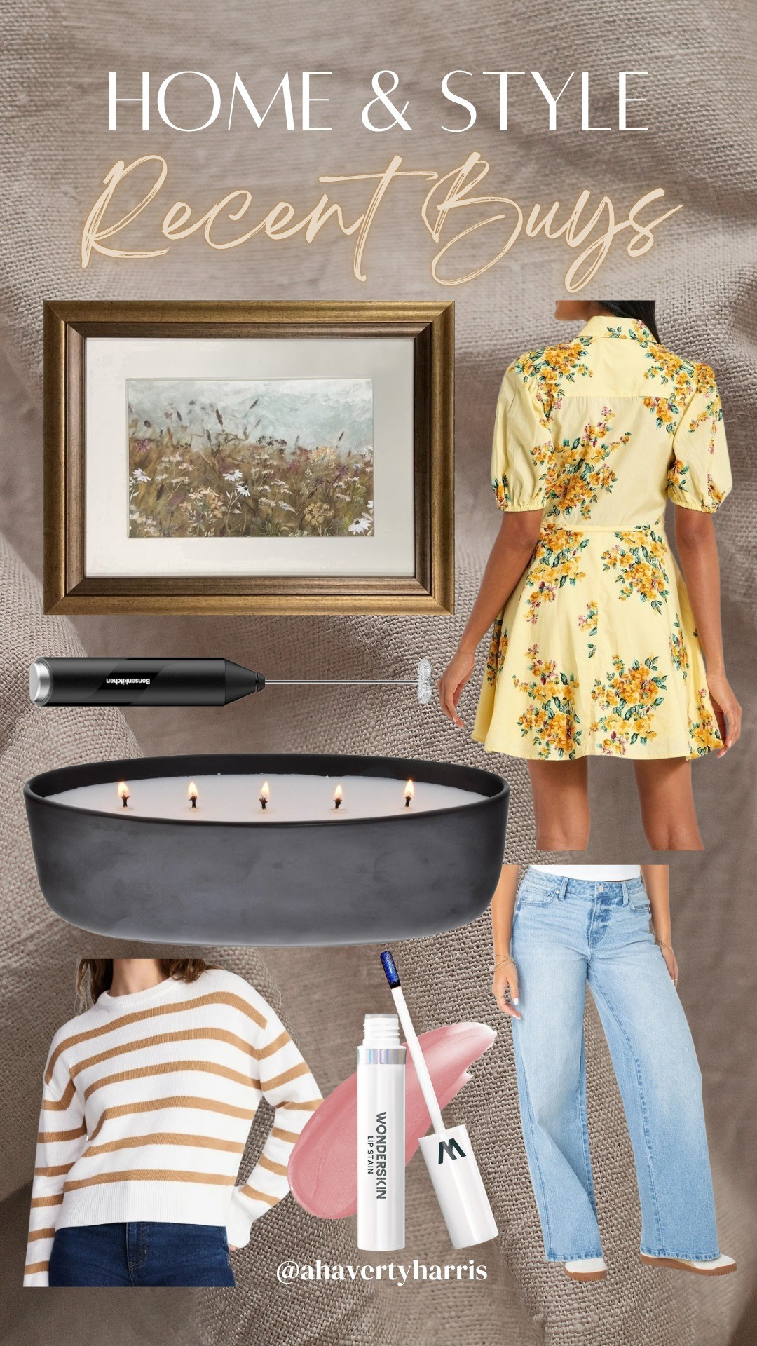 Home & Style Recent Buys - spring 2026 - yellow floral Easter dress, spring home decor, spring wall art, striped sweater, affordable wide leg denim, 5 wick candle perfect for coffee table or console table styling,  spring 2026 outfits, and this portable milk frother I use for my protein shakes every morning!

#LTKHome #LTKmomlife #LTKSeasonal