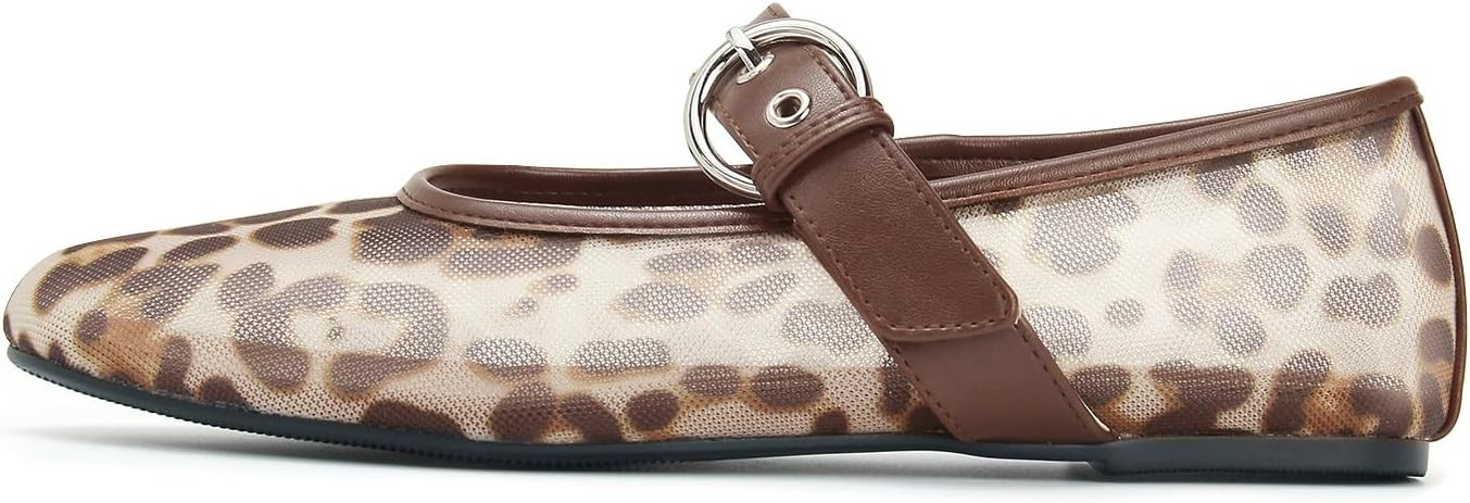 Leopard Flats for Women Mesh Flats Ballet Flats Mary Jane Flats Women's Dress Shoes Ballet Shoes | Amazon (US)