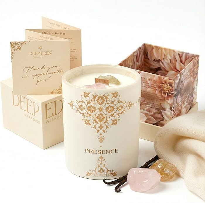 Healing Crystal Candle Gift for Women - Vanilla Cashmere Luxury Soy Candle with Crystals - Rose Q... | Amazon (US)