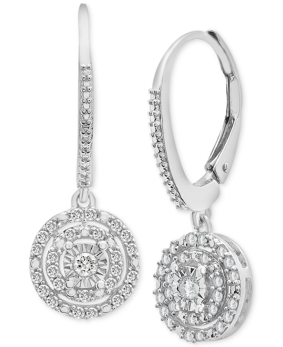 Diamond Circle Leverback Drop Earrings (1/4 ct. tw) in Sterling Silver, Created for Macy's - Sterling Silver | Macy's